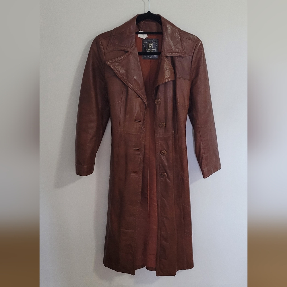 Vintage 1970s Dan Di Modes Brown Lamb Leather Trench Coat